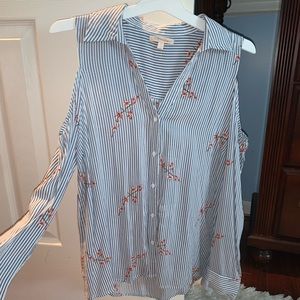 Blue striped, button-down top